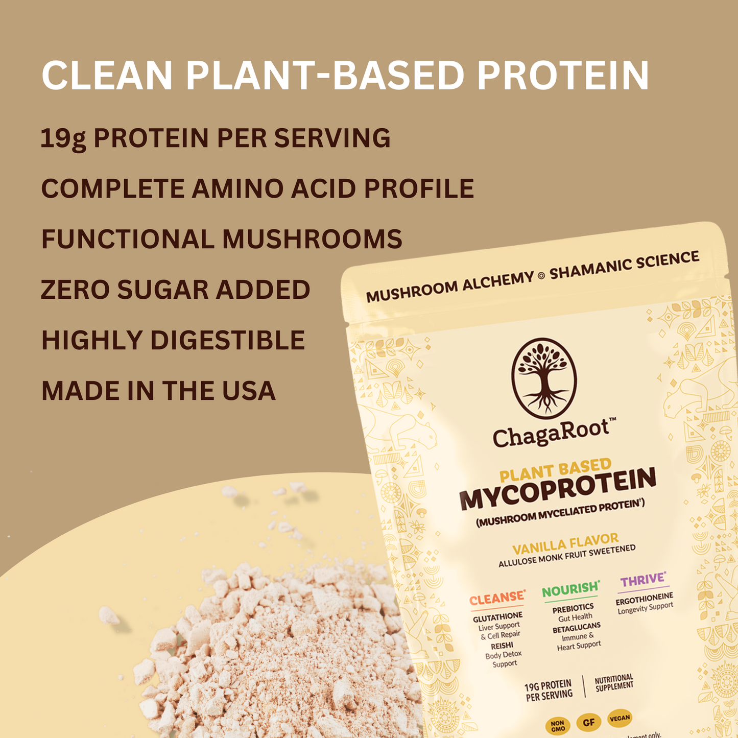 ChagaRoot MycoProtein Products with Lakanto Sweetener
