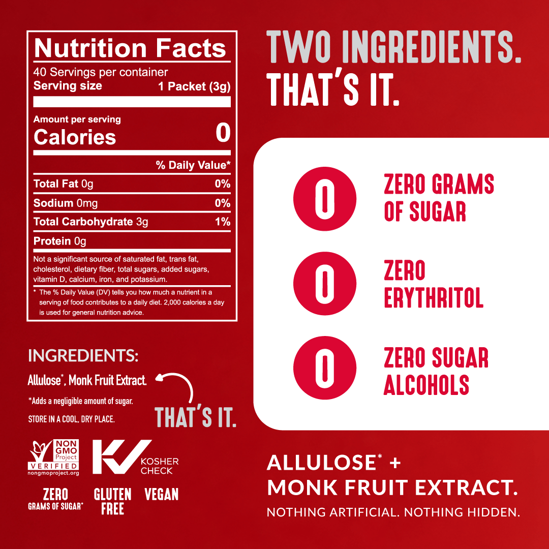 Classic Monkfruit and Allulose 2:1 Sweetener Packets - White Sugar Replacement