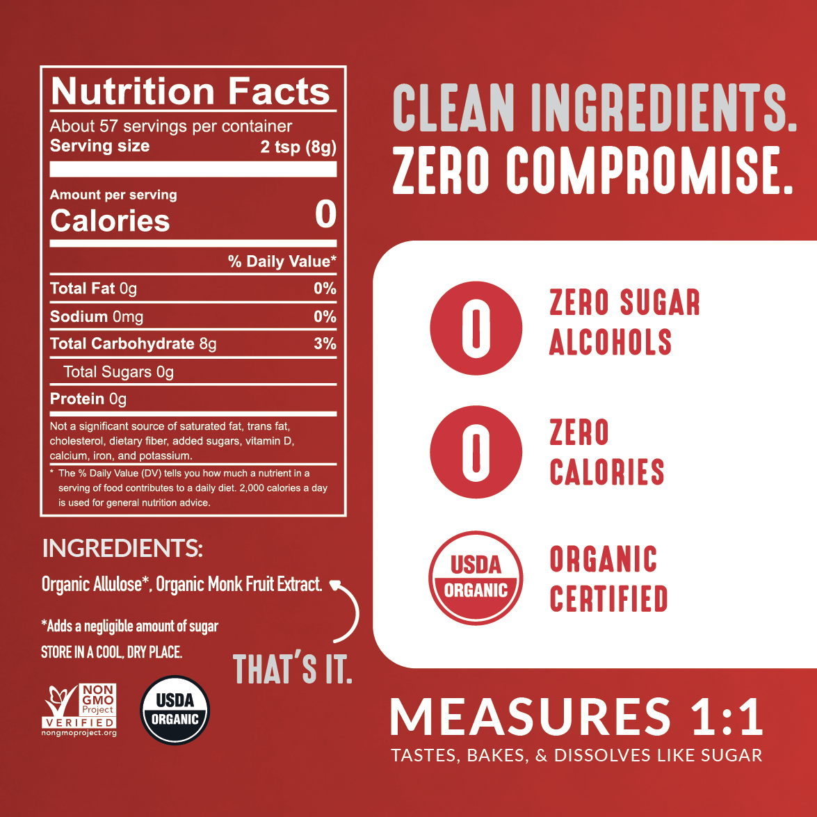Organic Classic Monkfruit Sweetener with Allulose - White Sugar Replacement