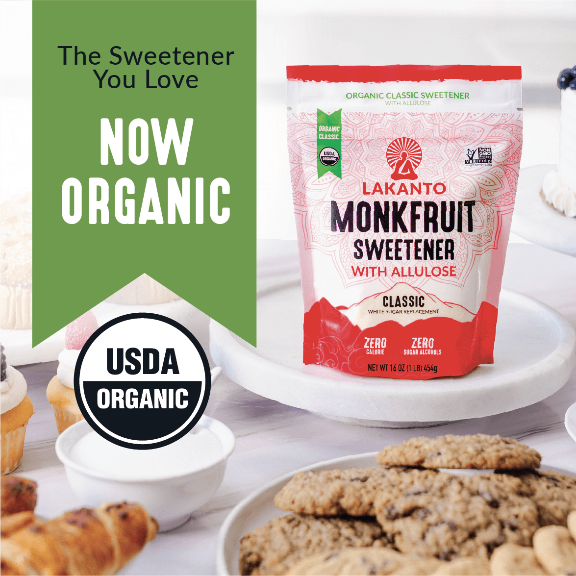 Organic Classic Monkfruit Sweetener with Allulose - White Sugar Replacement