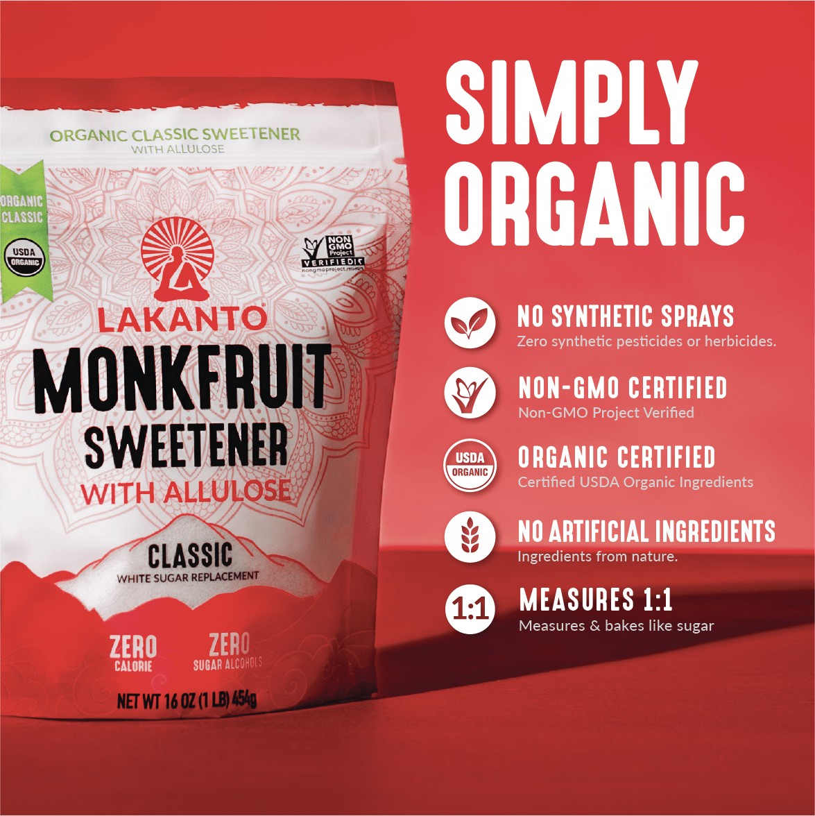 Organic Classic Monkfruit Sweetener with Allulose - White Sugar Replacement