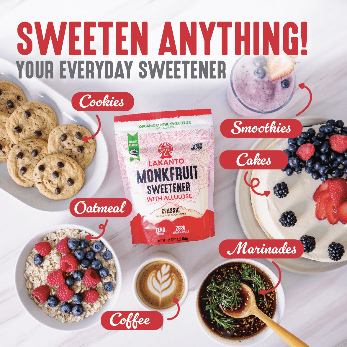 Organic Classic Monkfruit Sweetener with Allulose - White Sugar Replacement