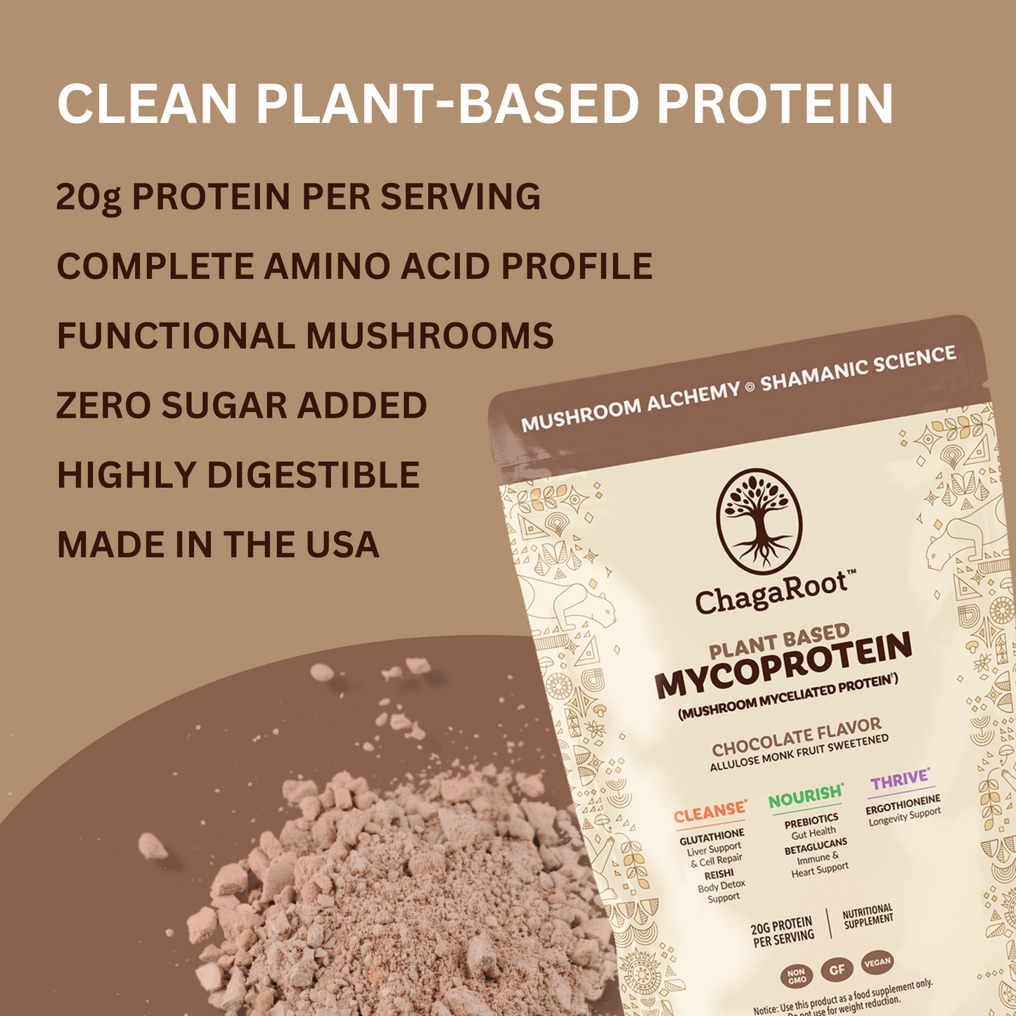 ChagaRoot MycoProtein Products with Lakanto Sweetener