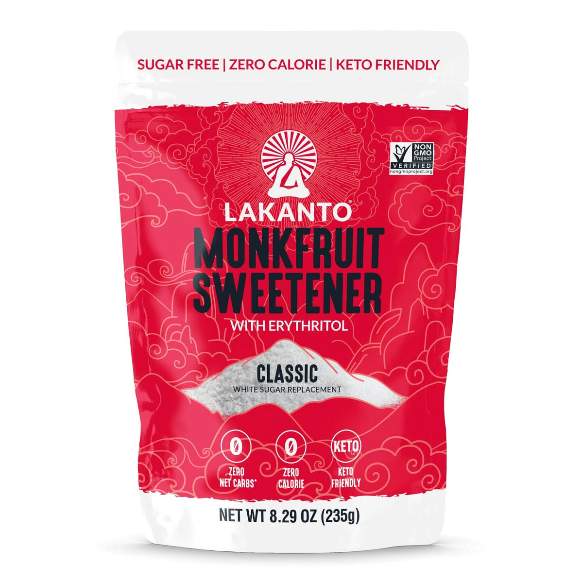Lakanto Classic Monkfruit Sweetener and Erythritol Sweetener: Sugar Free, Zero Calorie, and Keto Friendly. Non-GMO Project Verified seal. Best sugar replacement. All natural sweetener. Perfect for baking, coffee, tea.