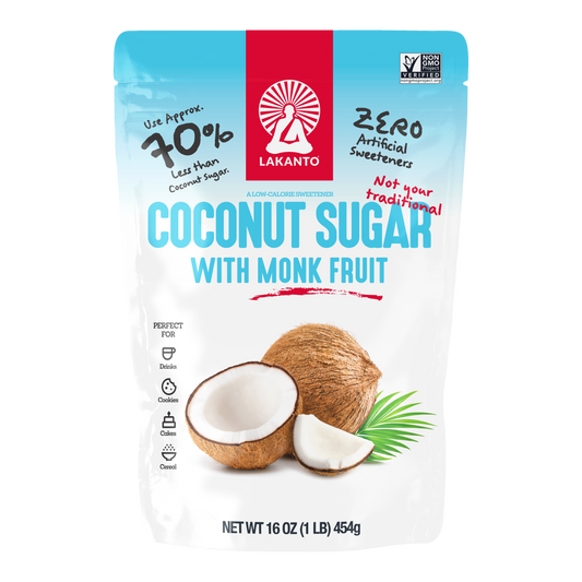 Lakanto Coconut Sugar with Monk Fruit Sweetener reduced sugar alternative replacement substitute for baking cooking drinks toppings oatmeal cereal bbq rubs smoothies cakes cookies low calorie sweetener