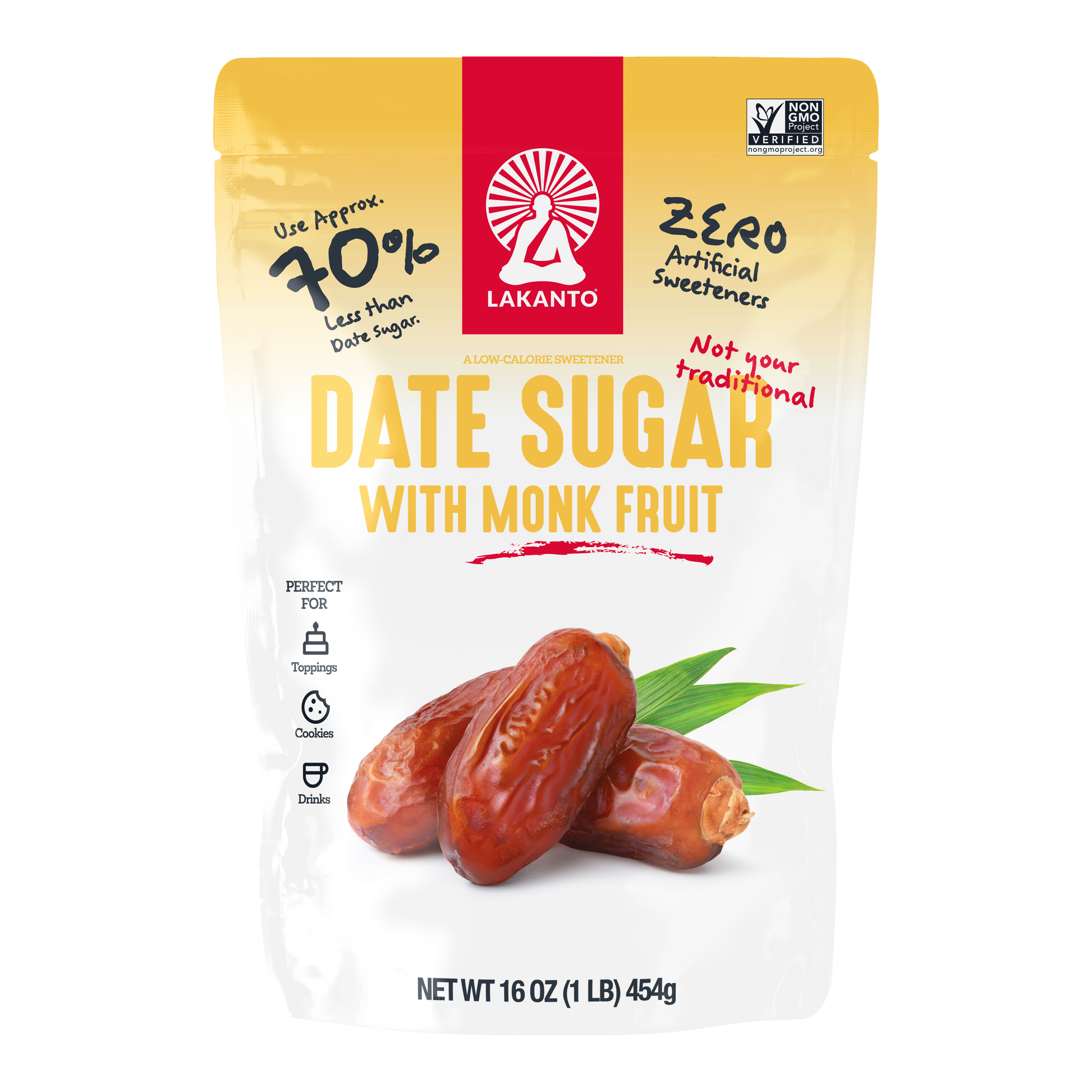 Lakanto Date Sugar with Monk Fruit Sweetener reduced sugar alternative replacement substitute for baking cooking drinks toppings oatmeal cereal bbq rubs smoothies