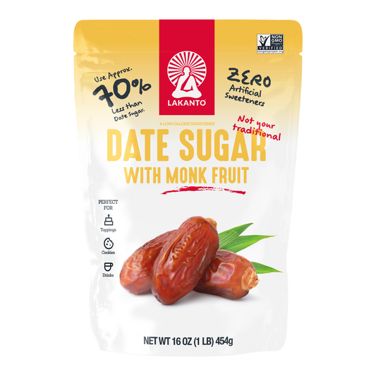 Lakanto Date Sugar with Monk Fruit Sweetener reduced sugar alternative replacement substitute for baking cooking drinks toppings oatmeal cereal bbq rubs smoothies
