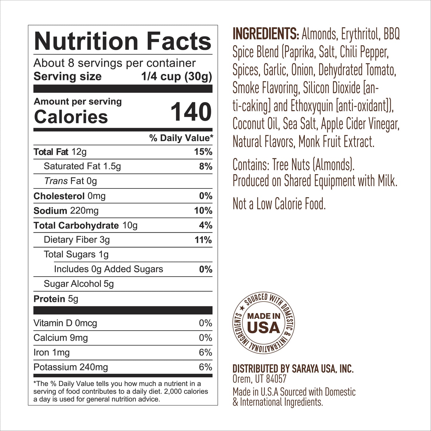 Lakanto Sweet and Savory Almonds Smoky BBQ