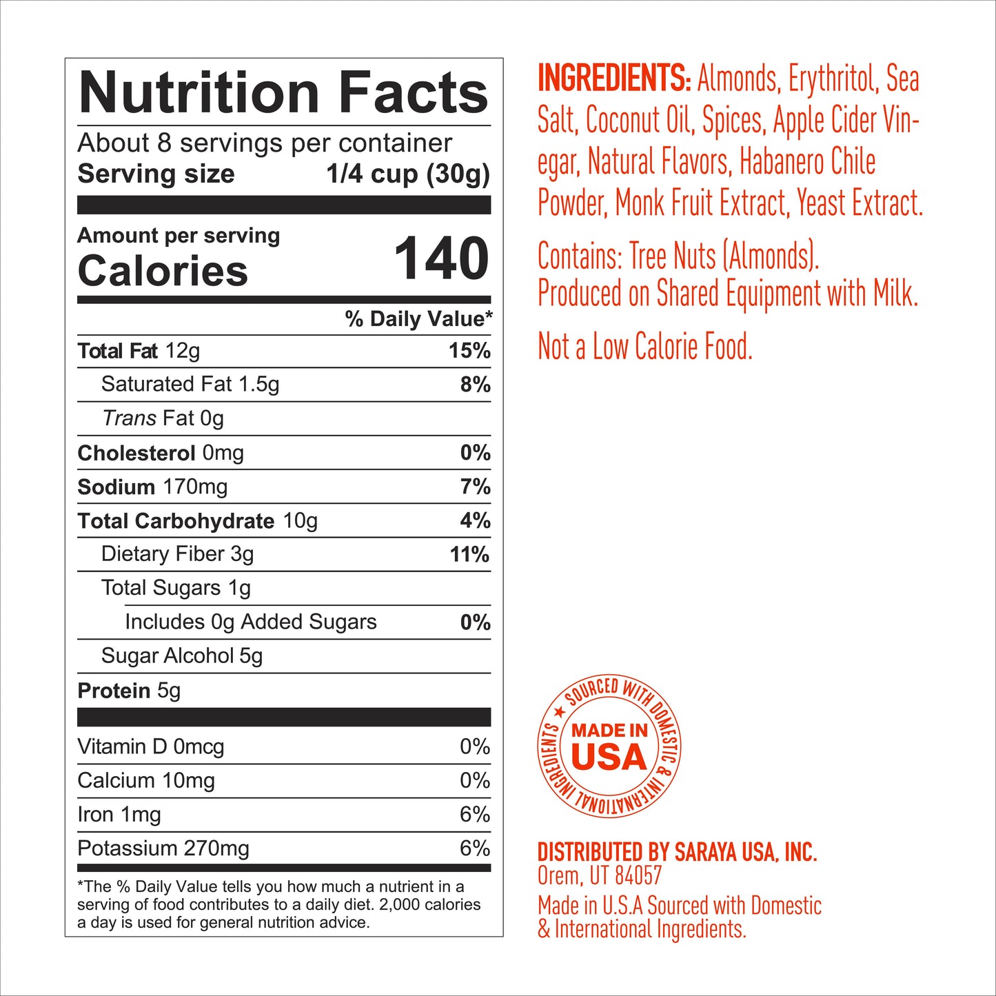 Lakanto Sweet and Savory Almonds Honey Habanero