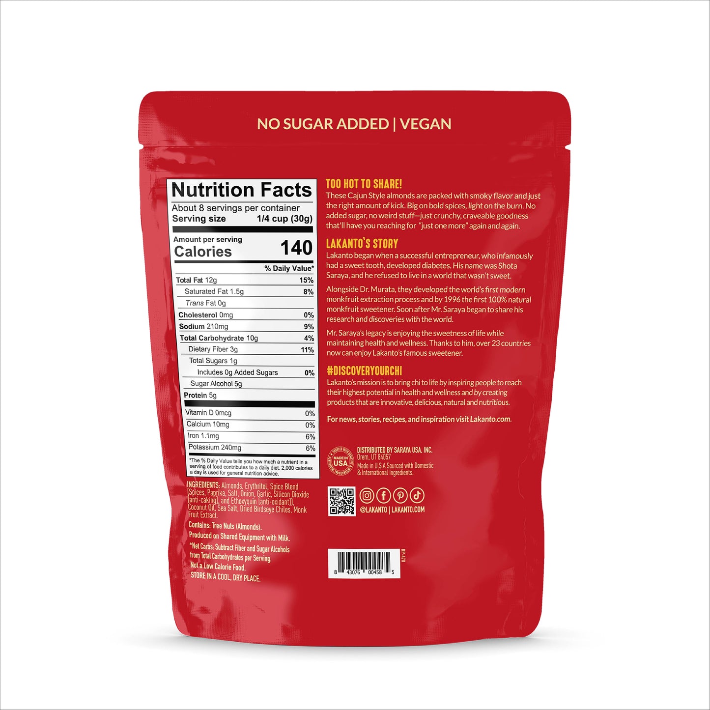 Lakanto Sweet and Savory Almonds Cajun Style