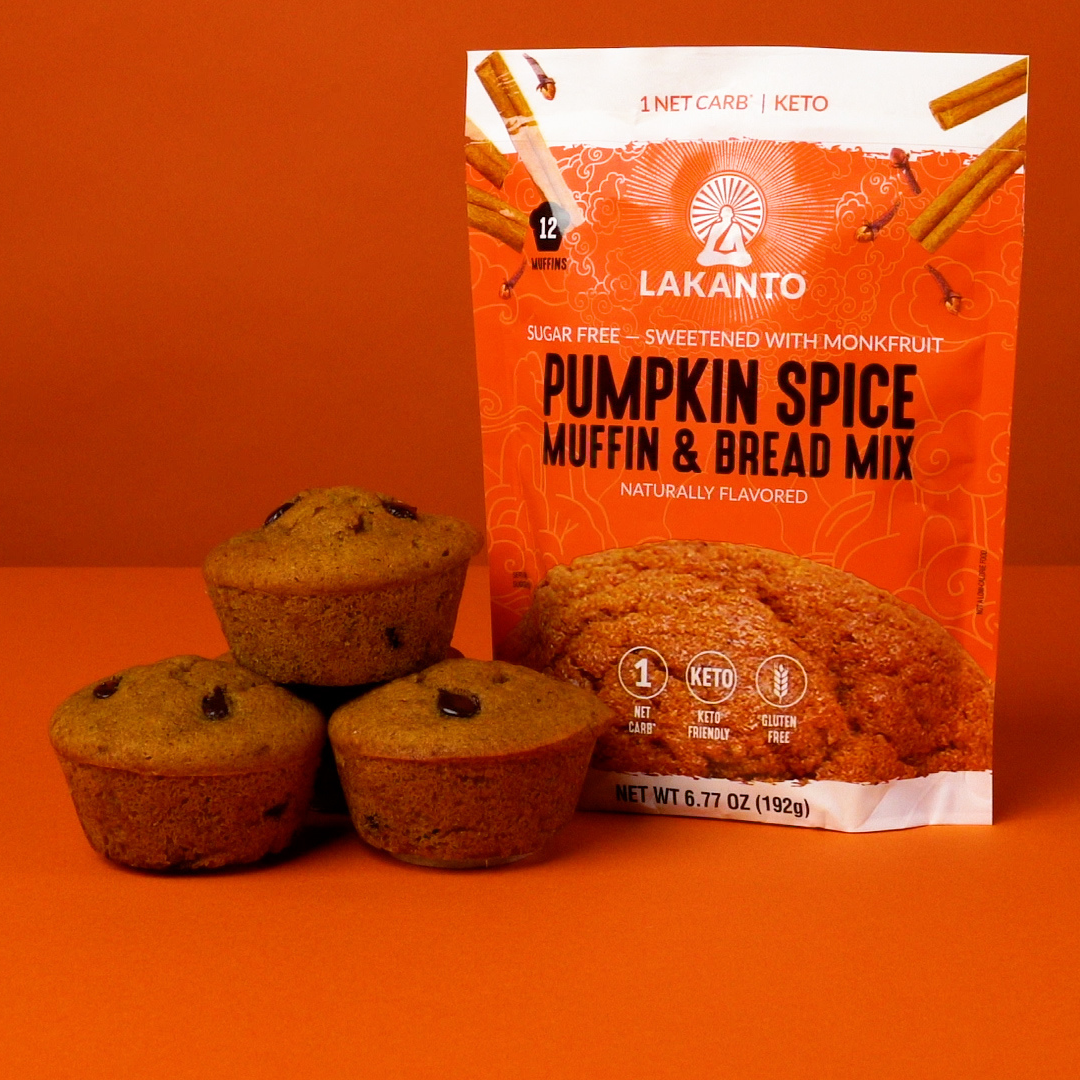 Lakanto Pumpkin Spice Muffin & Bread Mix with featured muffins