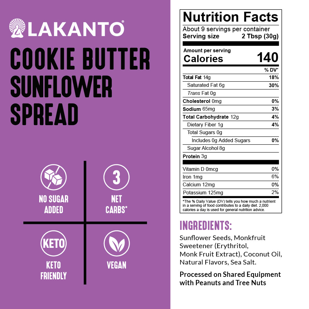 Ingredients and Nutritional Facts of Lakanto Cookie Butter Sunflower Spread