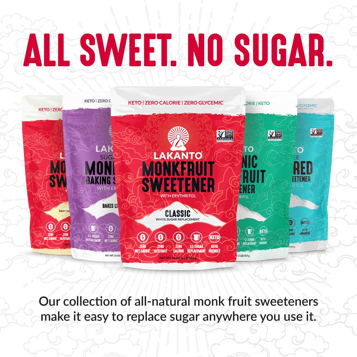 Classic Monk Fruit 2:1 Sweetener Packets - White Sugar Replacement