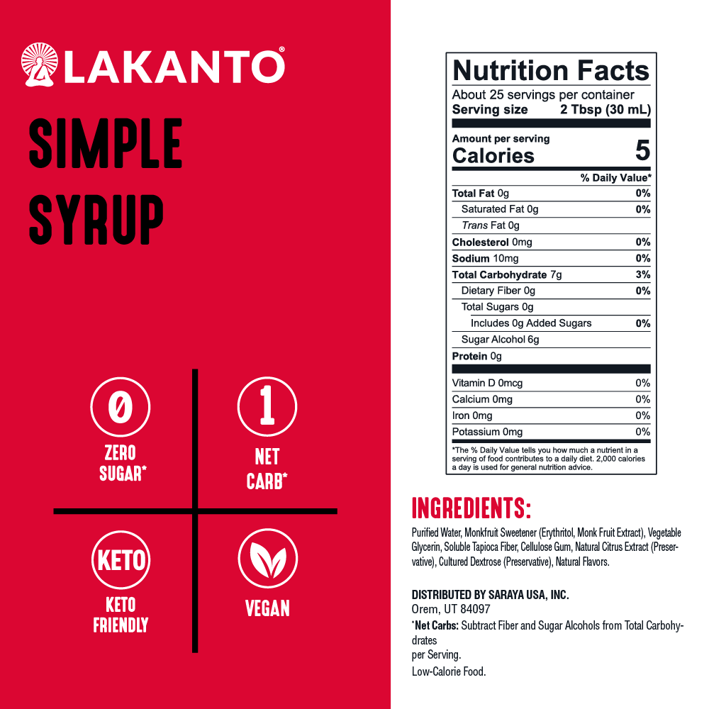 Lakanto Simple Syrup Original Flavor Nutritional Facts